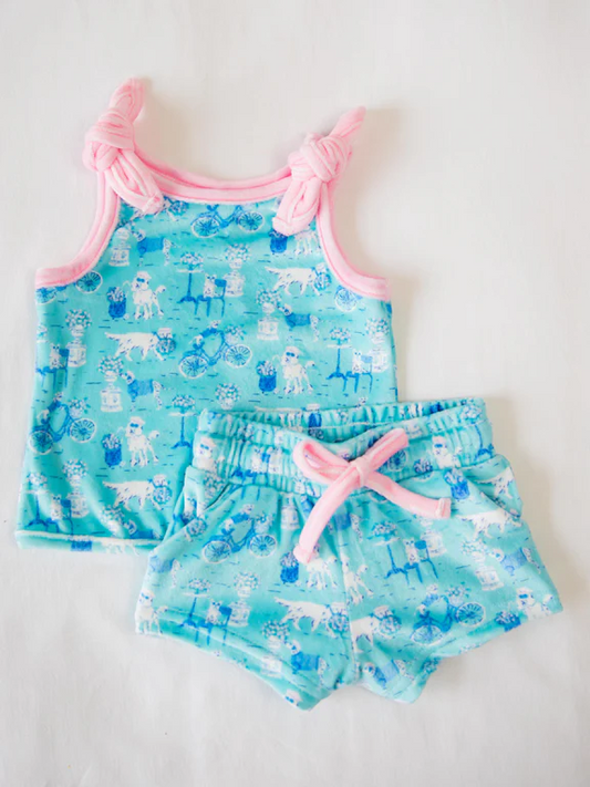 GSSO2209Pink Sleeveless Dog Top and Shorts for Kids, Light Blue, Clothes for Girls