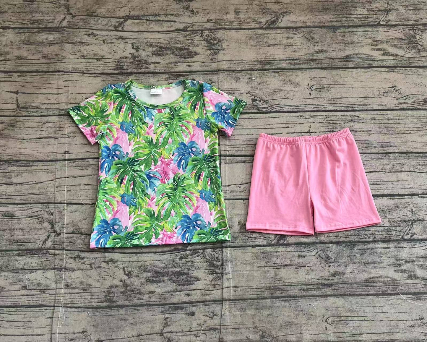 GSSO2211Kids Girls Pink Short Sleeve Top with Pink Shorts Summer Outfit Set Casual Comfortable Clothing for Little Ones