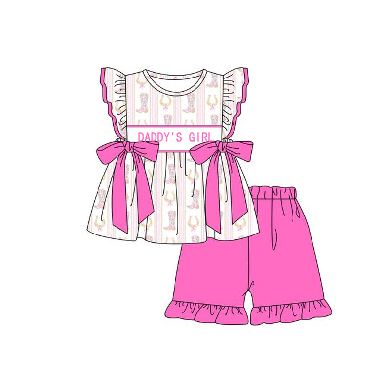 Kids Western Outfits Short Sleeves Mama's Boy Top Boots Set Casual Country Style Children's Clothing