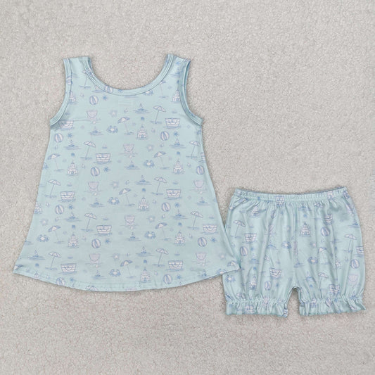 GSSO2224 New Rts No Moq 8-9 Days By Air Arrived it Sleeveless light blue crab castle beach ball girls clothes