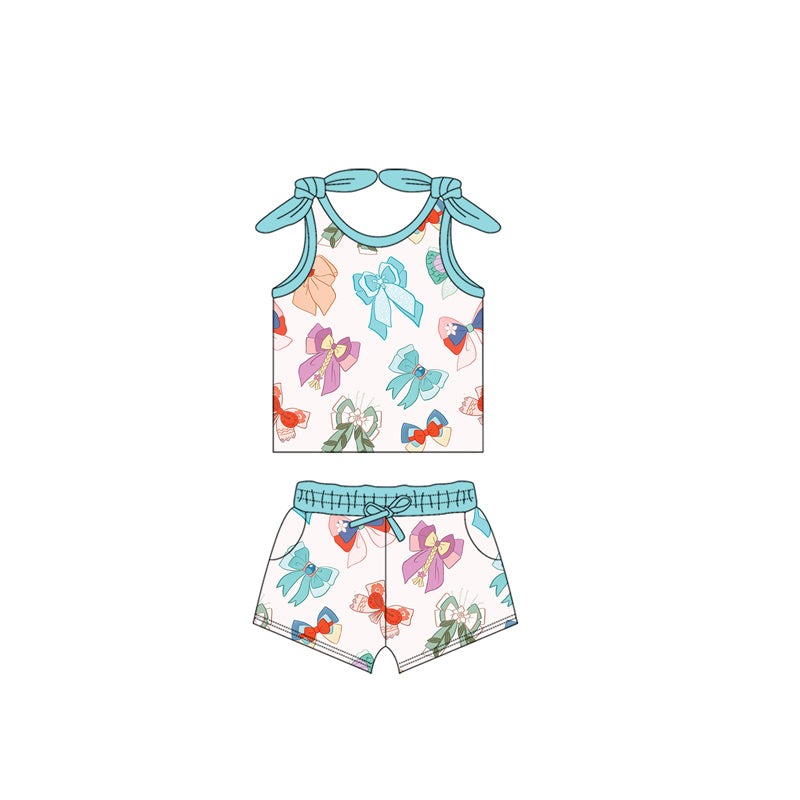 Princess Bow Sleeveless Top Skirt Set Girls Active Wear Outfit Cute Bowtie Detailing Comfortable Lightweight Set for Girls