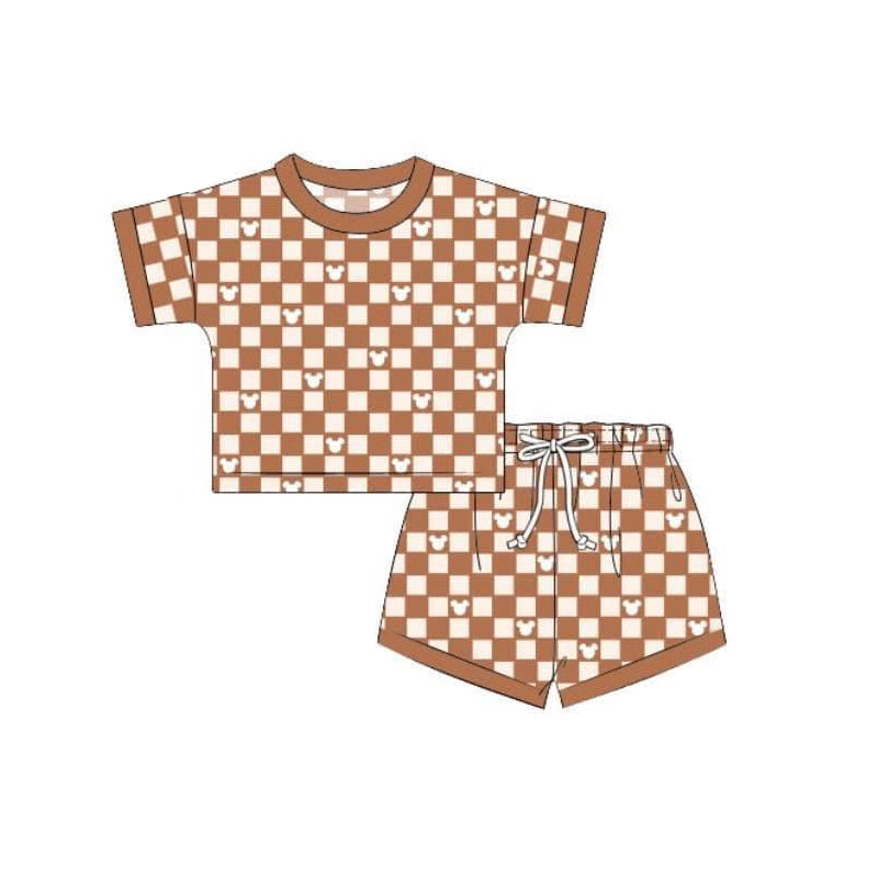 Black Plaid Mouse Short Sleeve Top And Shorts Set Baby Kids Clothing Toddler Outfit Boys Girls Clothes
