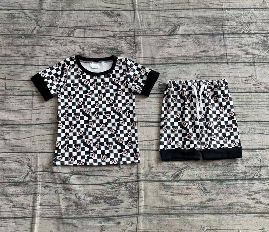 5.15  GSSO2233 Sample 10days Arrived RTS Short sleeves black plaid mouse top shorts baby kids clothing