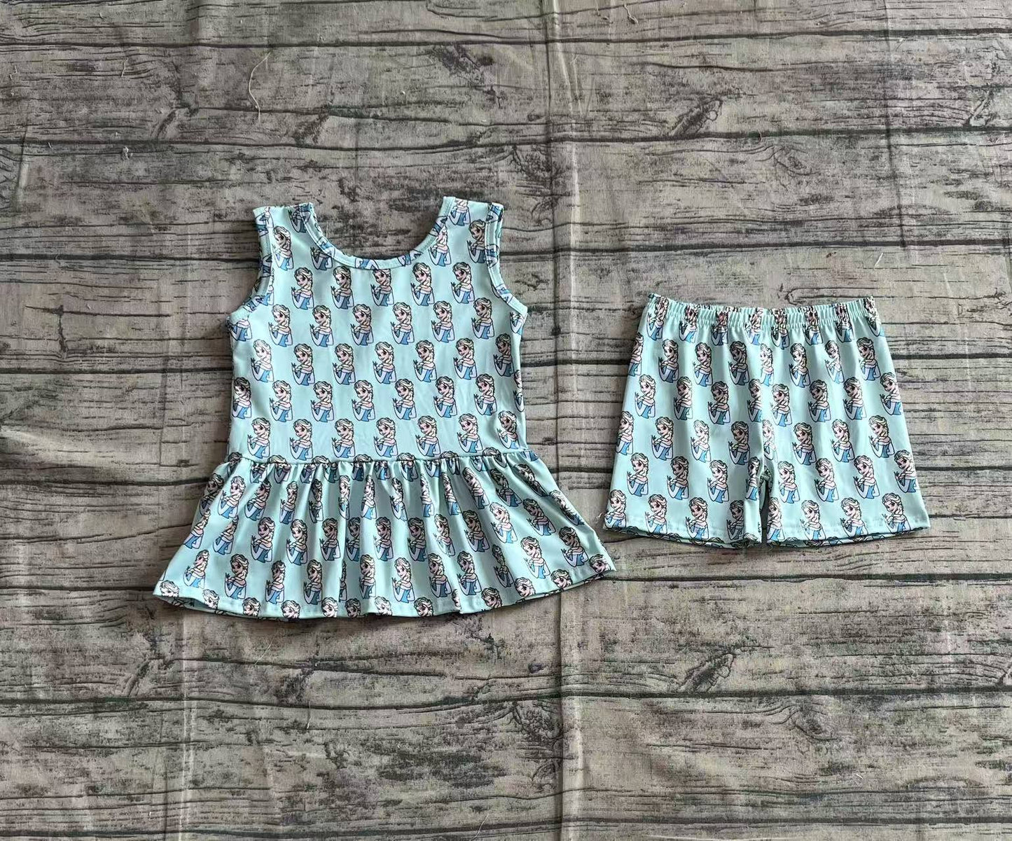 4.14 GSSO2234 Sample 10days Arrived RTS Light blue sleeveless princess peplum shorts girls clothes