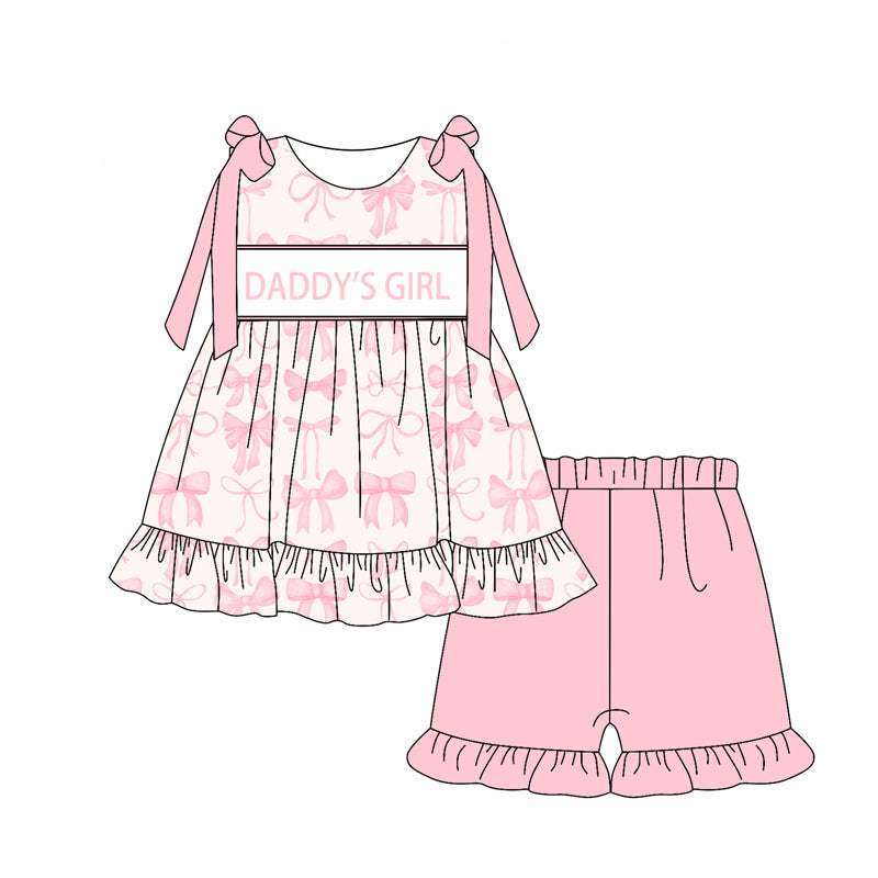 Kids Sleeveless Bow Daddy's Girl Tunic Short Outfit Pink Casual Comfortable Clothing Set for Girls