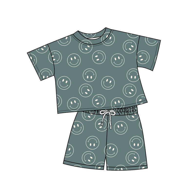 Baby Girls' Adorable Short-Sleeved Clothes with Playful Leopard and Smiley Motifs