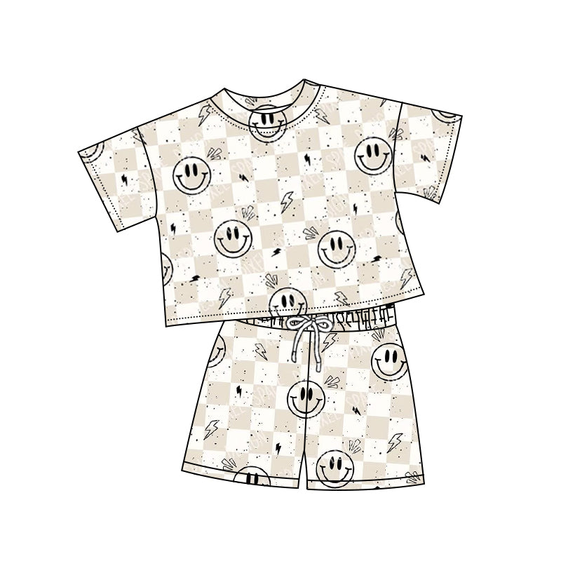 Baby Girls' Adorable Short-Sleeved Clothes with Playful Leopard and Smiley Motifs