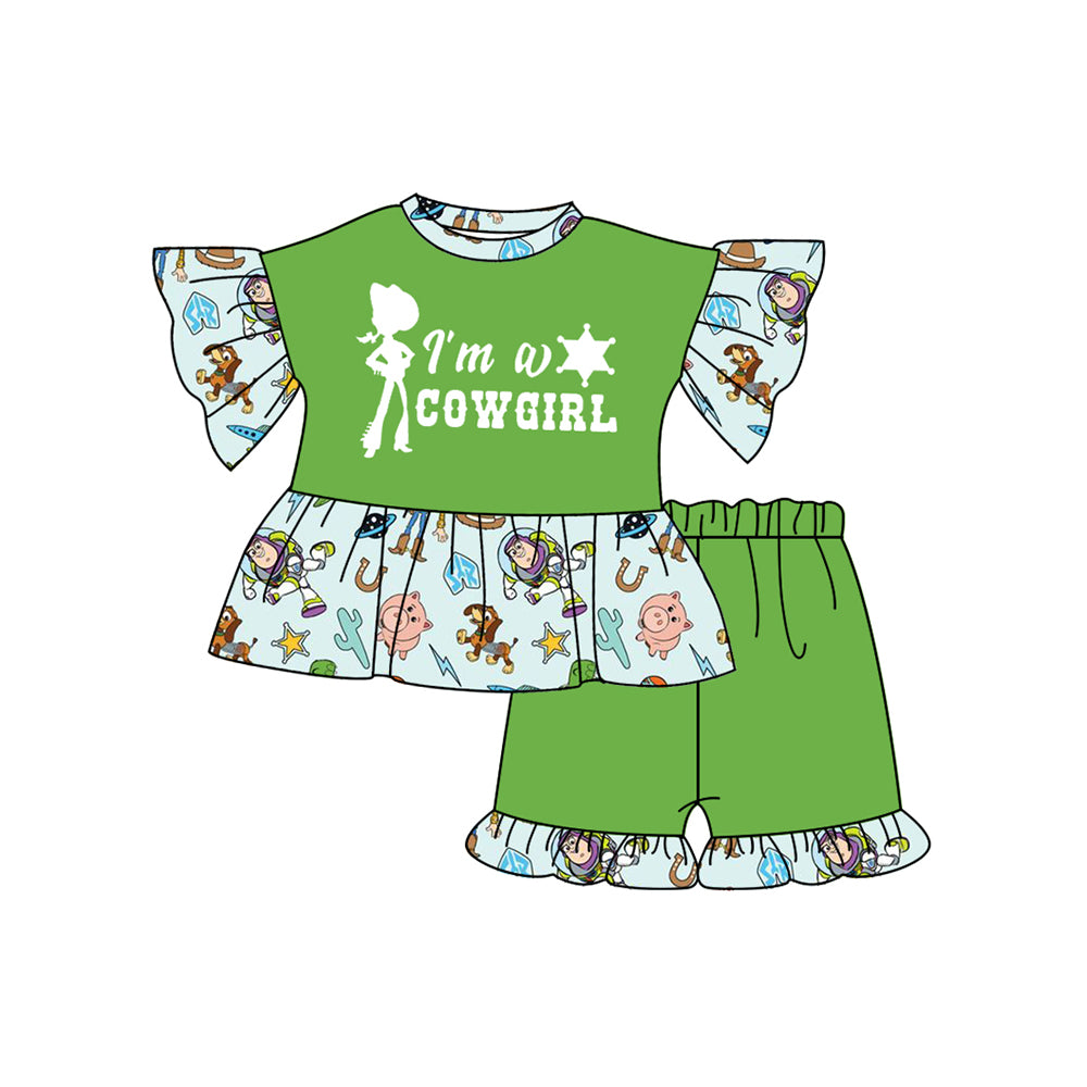 Cool Short-Sleeved "I'm a Cowboy" Top and Toy Shorts for Boys' Wear
