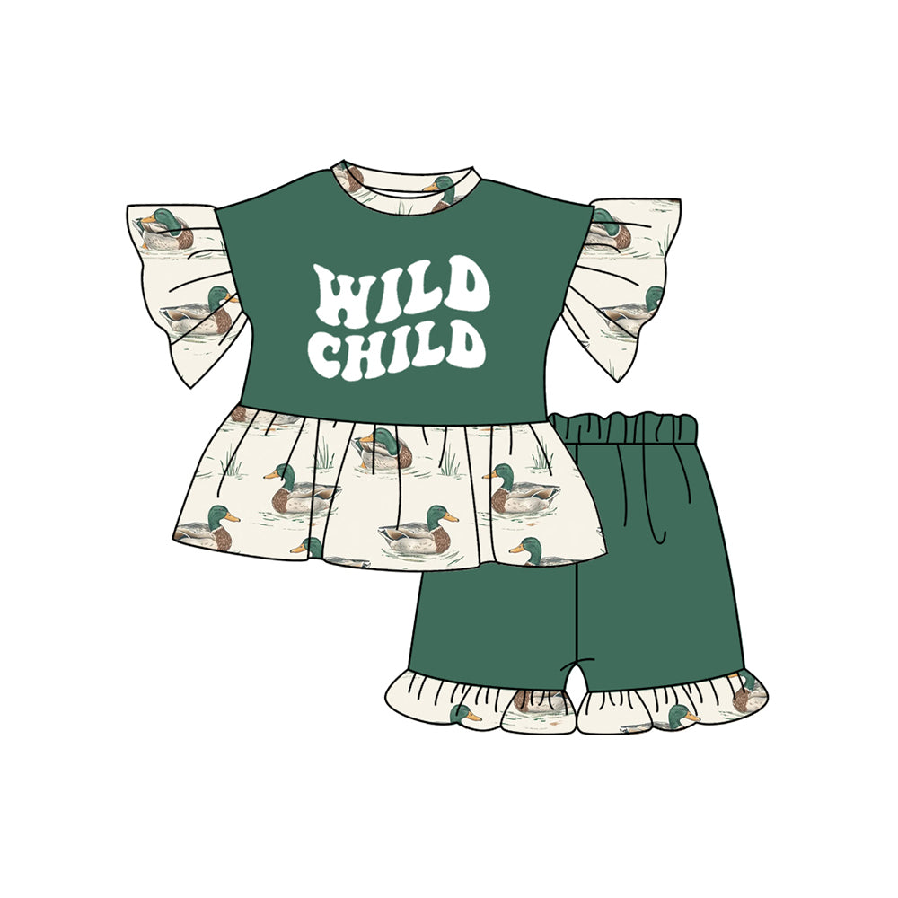 Girls’ Adorable Short-Sleemed Clothes Featuring “Wild Child Duck” Motif