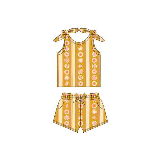 GSSO2256Baby Girls' Charming Sleeveless Yellow Sun-Themed Summer Outfits
