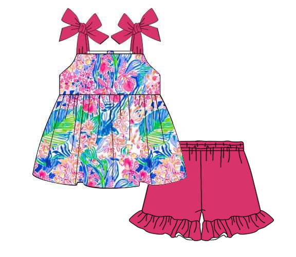 Blue Watercolor Short Sleeve Top And Shorts Set Kids Boys Clothing Casual Breathable Outfit