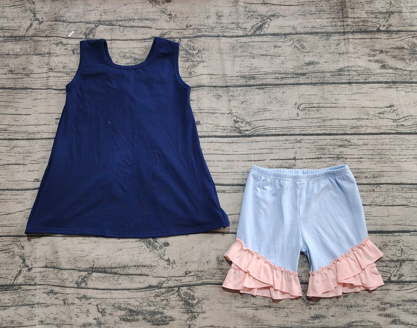 GSSO2272Girls Pink Bow Sleeveless Navy Tunic Short Outfit Set Cute Children's Clothing Ensemble for Little Girls
