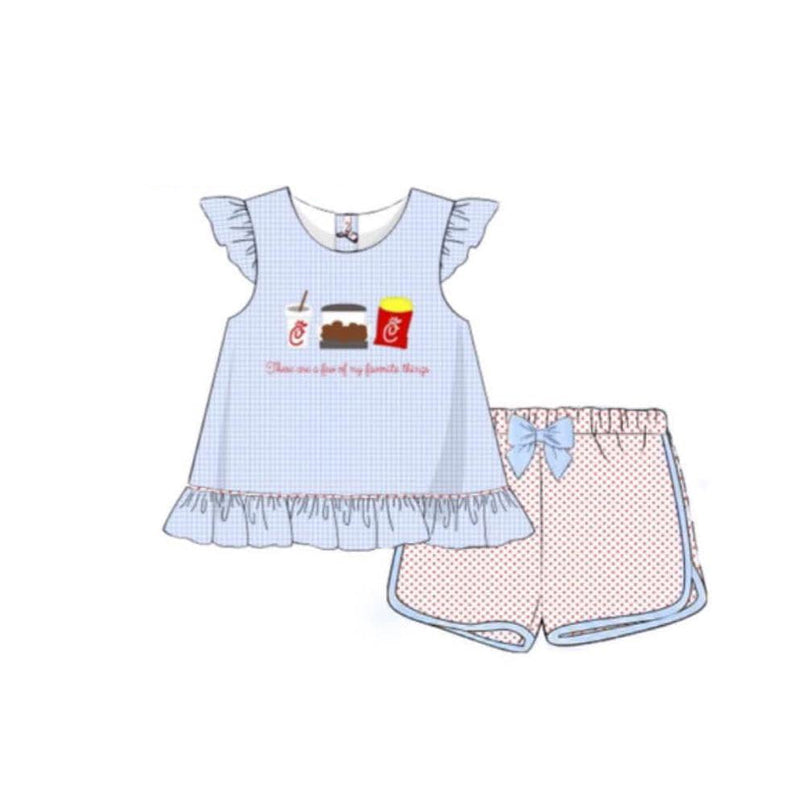 Girls Plaid Fries Top with Flutter Sleeves And Polka Dot Shorts Set Cute Scottish Theme Outfit for Kids