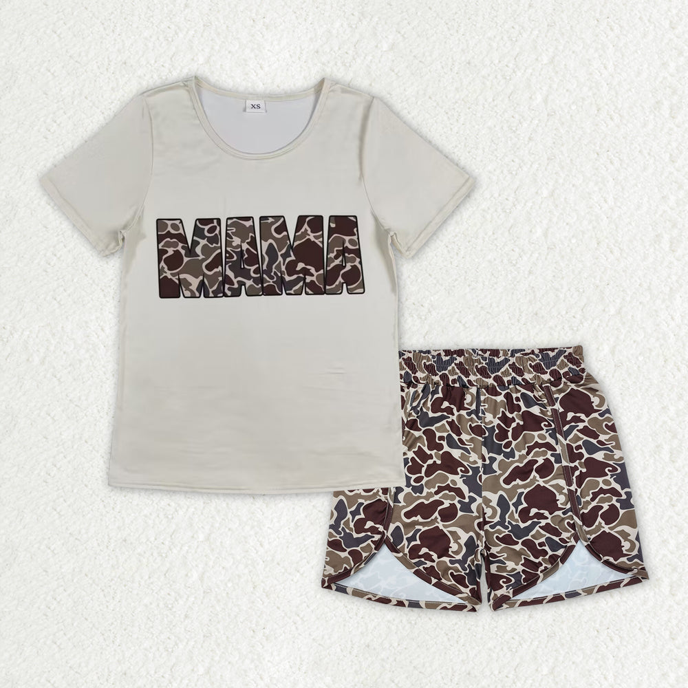 GSSO2286Camo MAMA Women's Summer Short Sleeve Top Shorts Set Camouflage Print Casual Outfit for Warm Weather