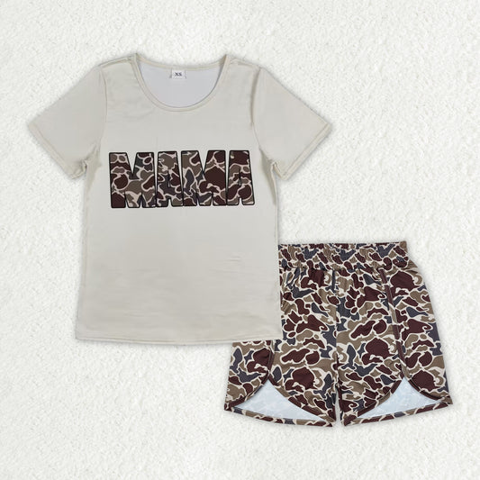 GSSO2286Camo MAMA Women's Summer Short Sleeve Top Shorts Set Camouflage Print Casual Outfit for Warm Weather