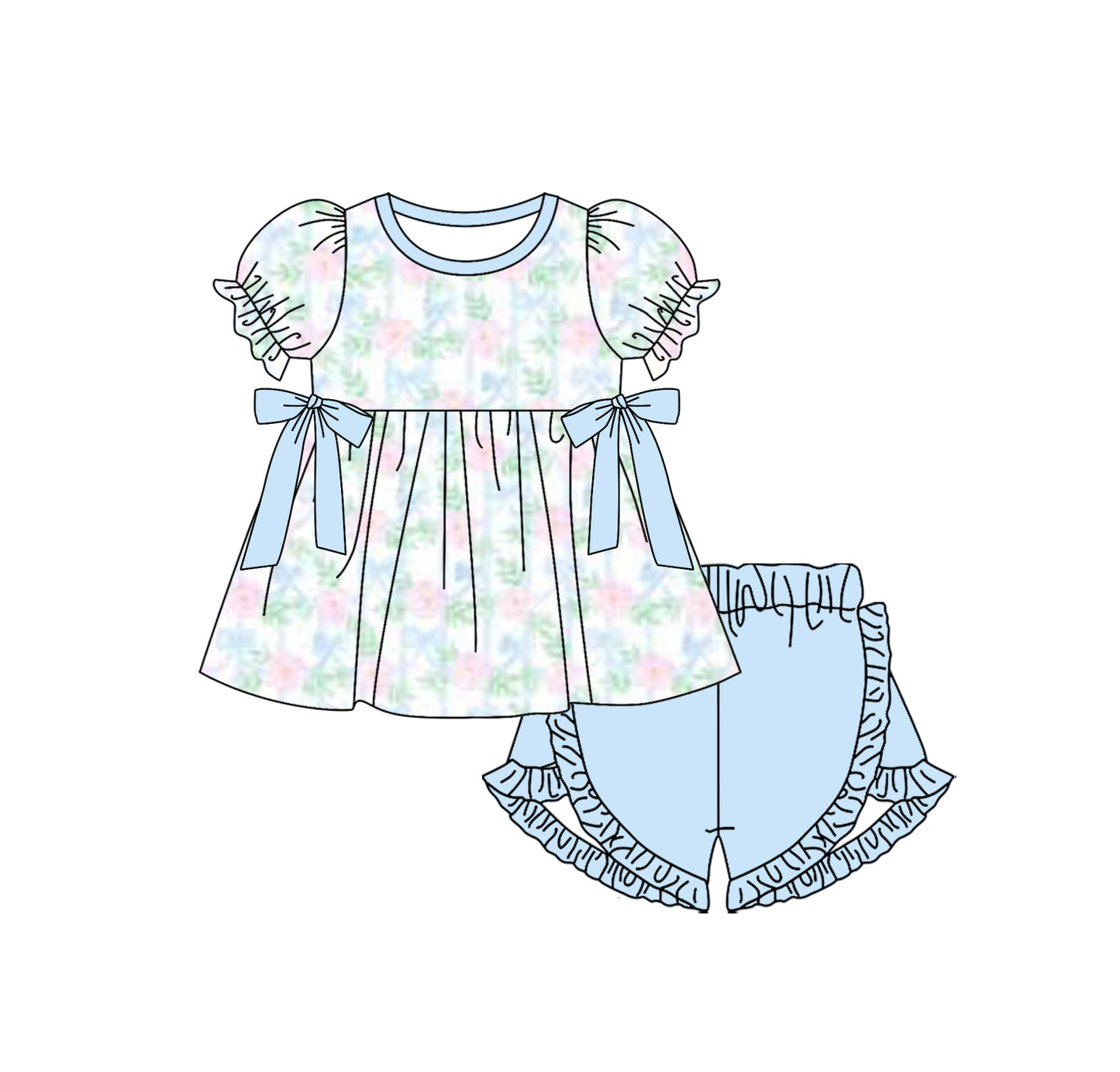 Girls Pink Floral Stripe Tunic Ruffle Shorts Set - Cute And Stylish Clothing Outfit for Little Girls