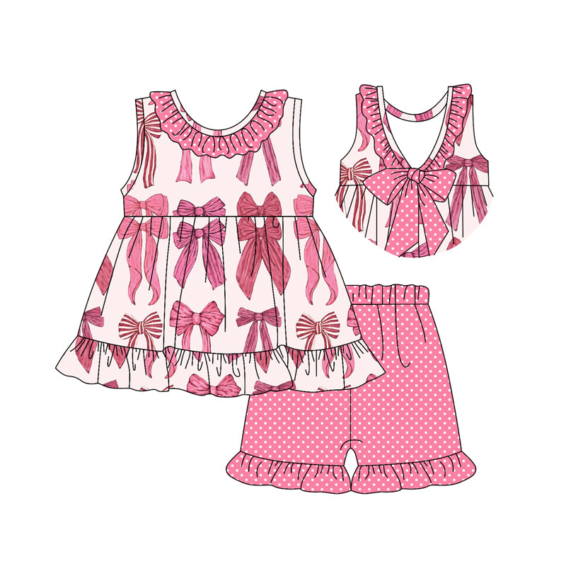 Girls Polka Dots Ruffle Bow Tunic Short Set - Cute And Fashionable Clothing Outfit for Little Princesses