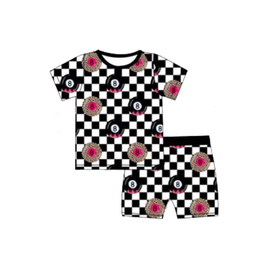 GSSO2319Baby Kids Summer Pajamas Black Plaid Short Sleeves Balls Design Comfortable Sleepwear for Children