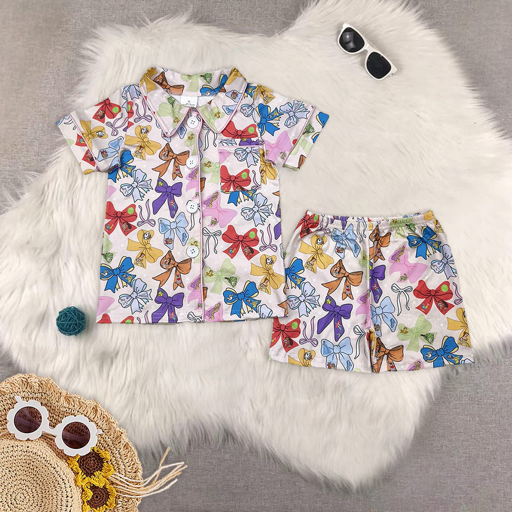 RTS Sibling Baby Girls Blue floral short sleeves girls button down pajamas
