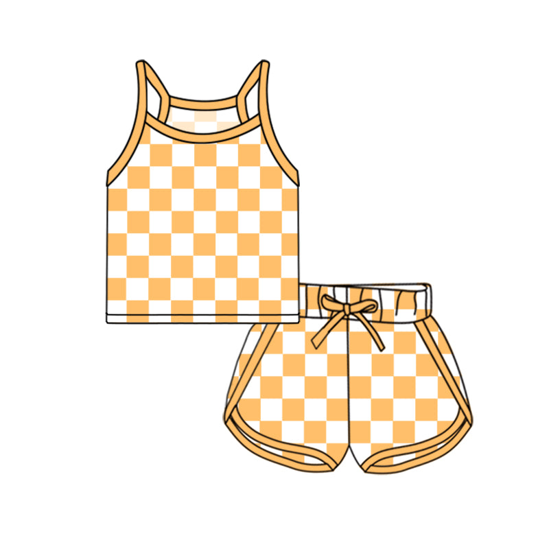 Kids Girls Plaid Top And Straps Black Plaid Shorts Outfit Set - Fashionable Clothing for Children