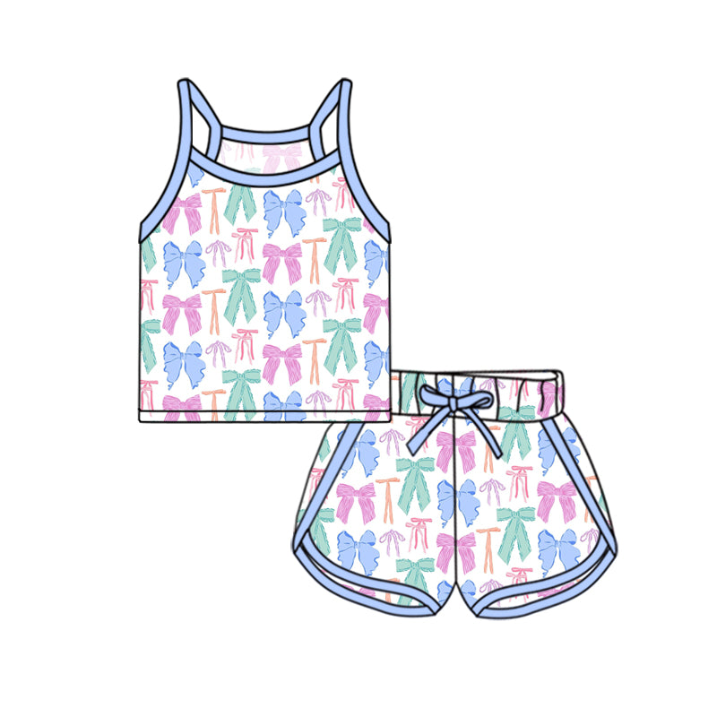 GSSO2338Colorful Bow Top Shorts Outfit for Girls Kids Straps Clothing Set