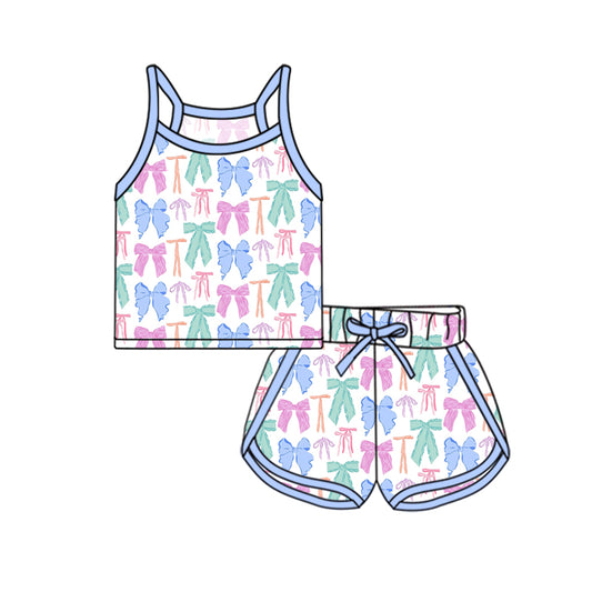 GSSO2338Colorful Bow Top Shorts Outfit for Girls Kids Straps Clothing Set