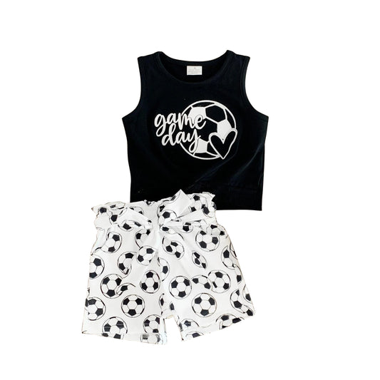 GSSO2345Girls Sleeveless Game Day Top Soccer Shorts Outfit Set Sportswear Casual Girls Clothes Set