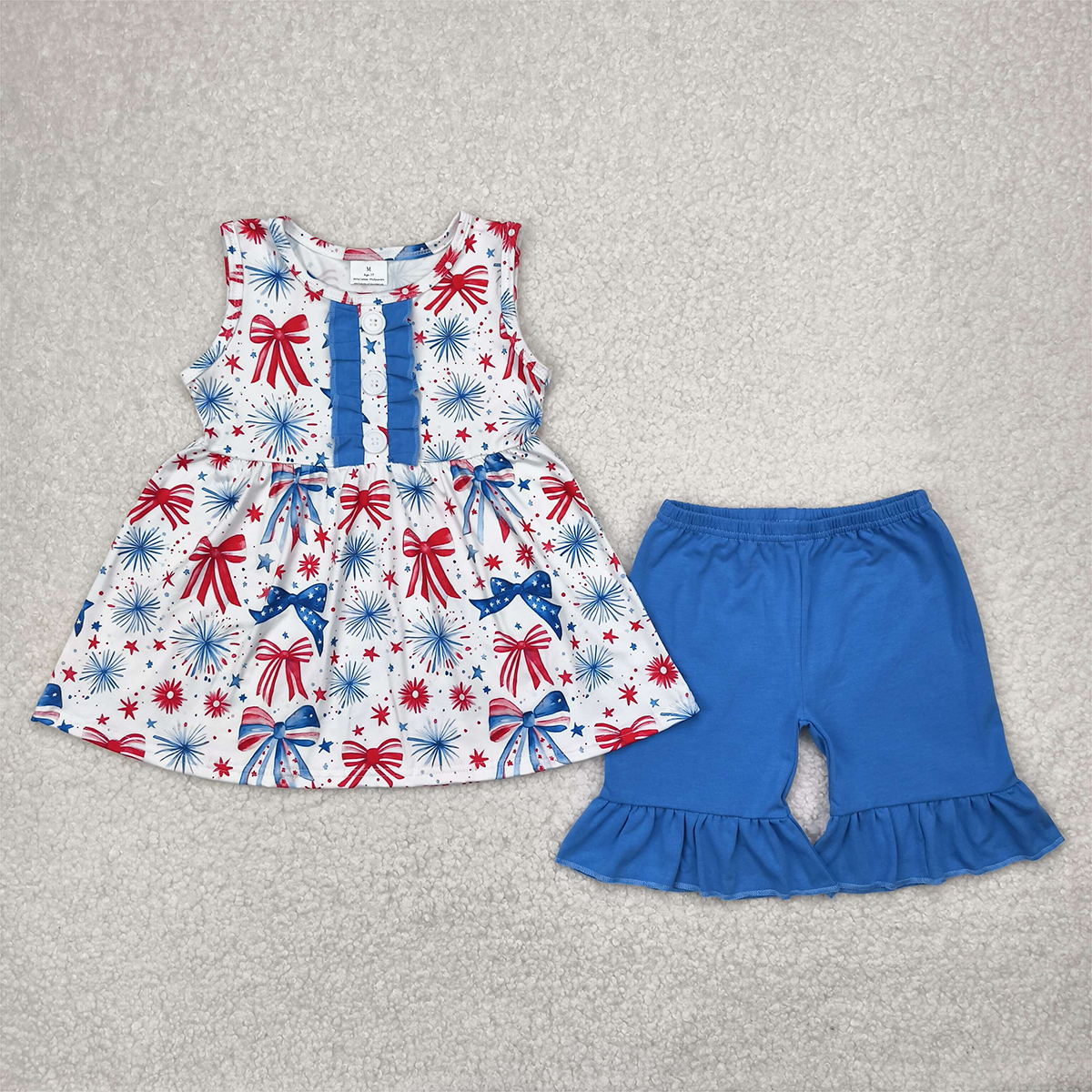 5.24   GSSO2346 RTS NO MOQ Baby Girls Summer Outfits baby girls clothes bow sleeveless shorts set