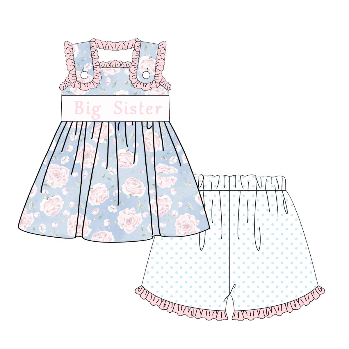 Big Sister Floral Tunic Polka Dot Shorts for Girls, Clothing
