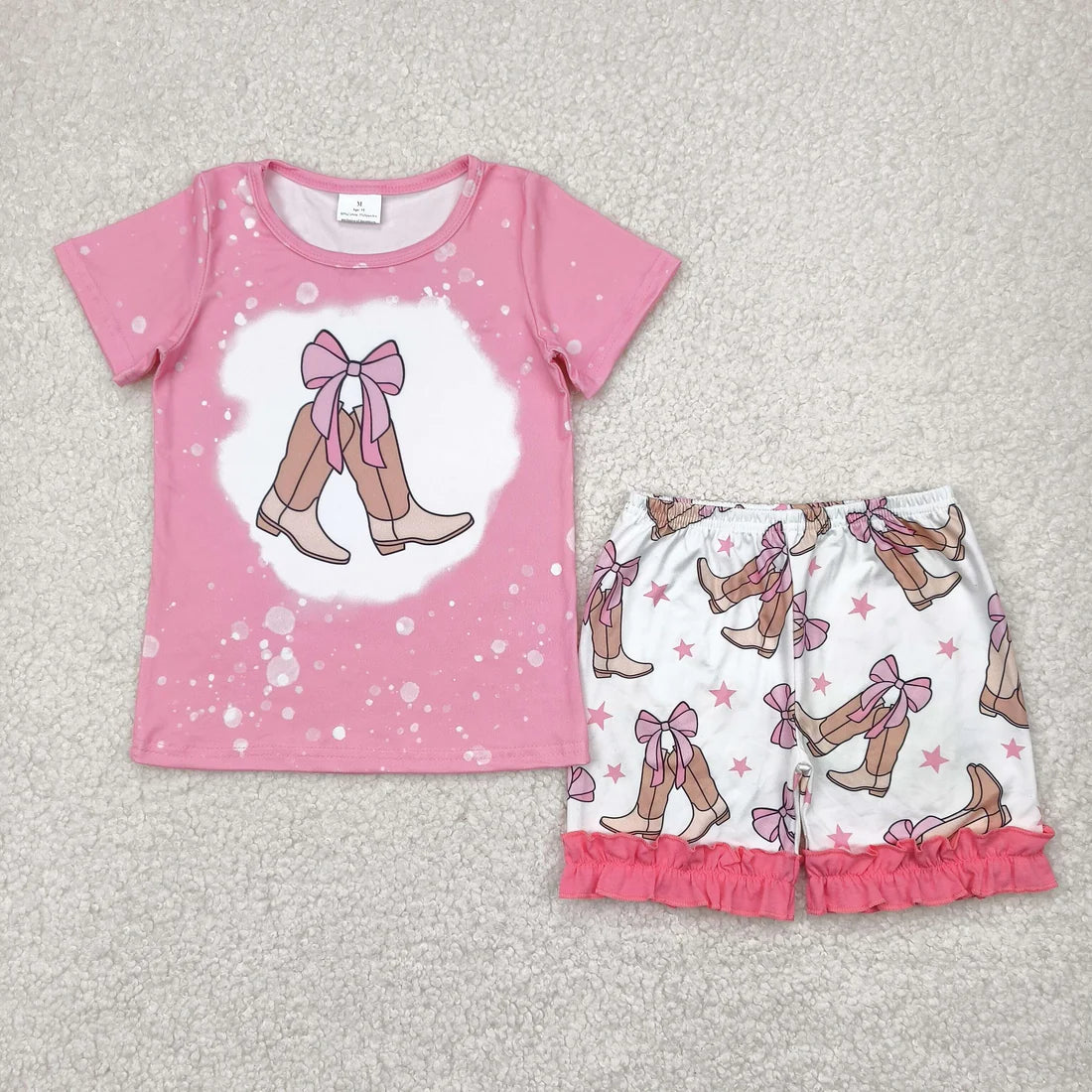 10.4 RTS Sibling Baby Girls Short Sleeve Flowers Boot Tops Biking Ruffle Shorts Clothes Sets