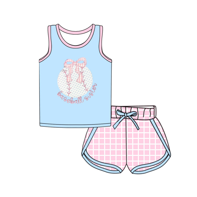 Girls Sleeveless Red Stripe Baseball Top Shorts Set - Comfortable Sportswear for Young Athletes