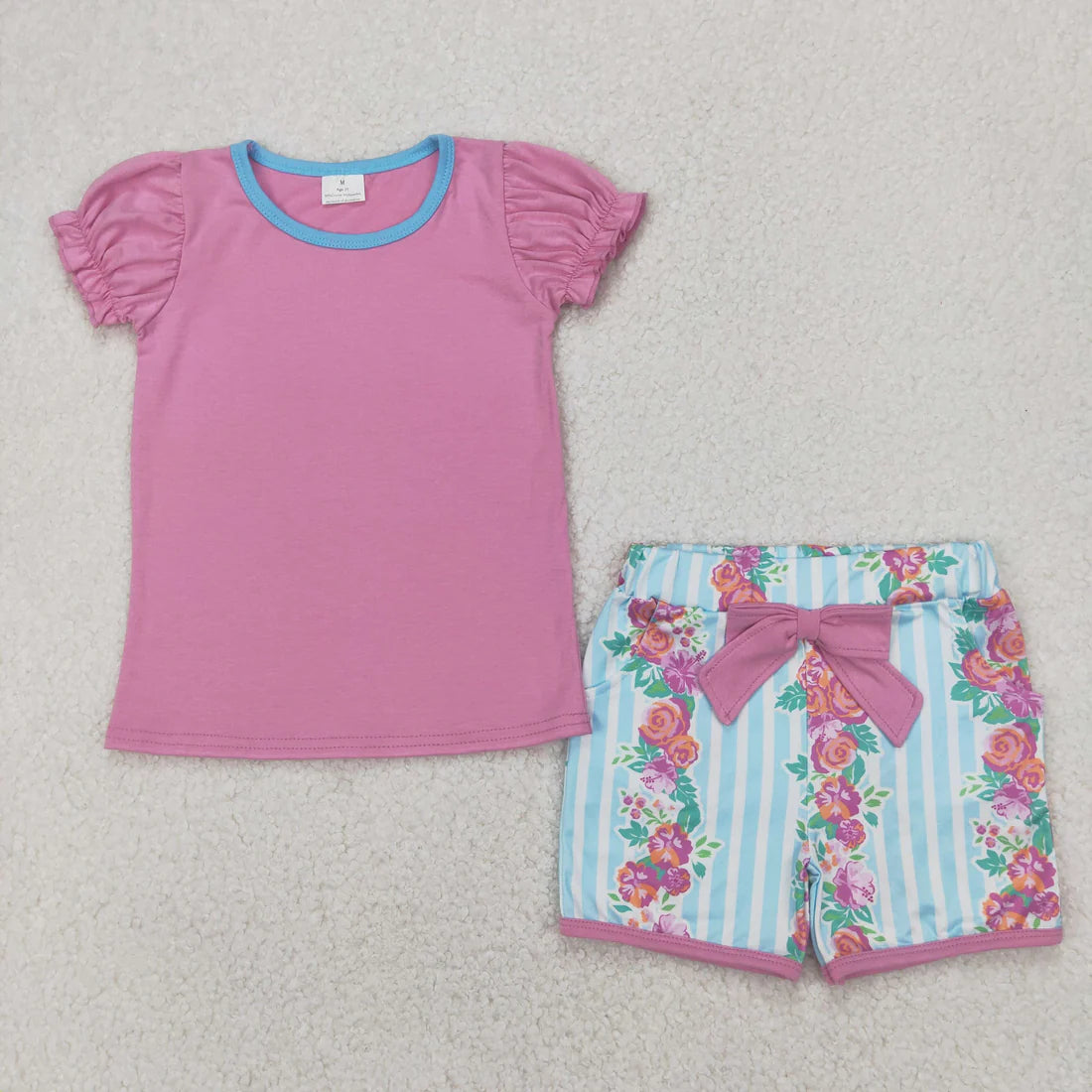 10.4 RTS Sibling Baby Girls Short Sleeve Flowers Boot Tops Biking Ruffle Shorts Clothes Sets