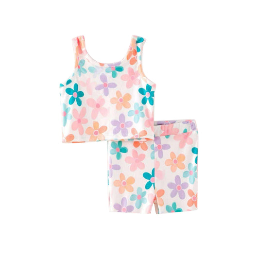 GSSO2390Kids Girls Sleeveless Colorful Top Shorts Set - Bright Casual Clothing for Girls