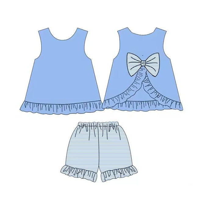 Girls Pink Sleeveless Bow Tunic Top with Stripe Shorts Set Cute Casual Outfit for Kids