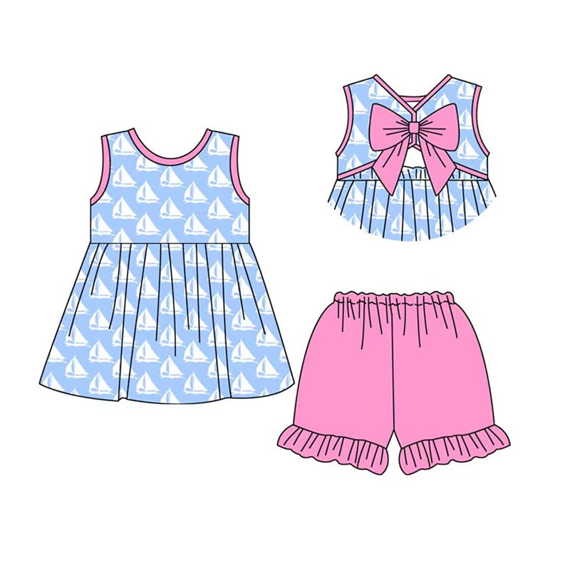 Girls Sleeveless Boat Button Tunic Short Set Summer Clothing Comfortable Breathable Kids Outfit with Adjustable Buttons