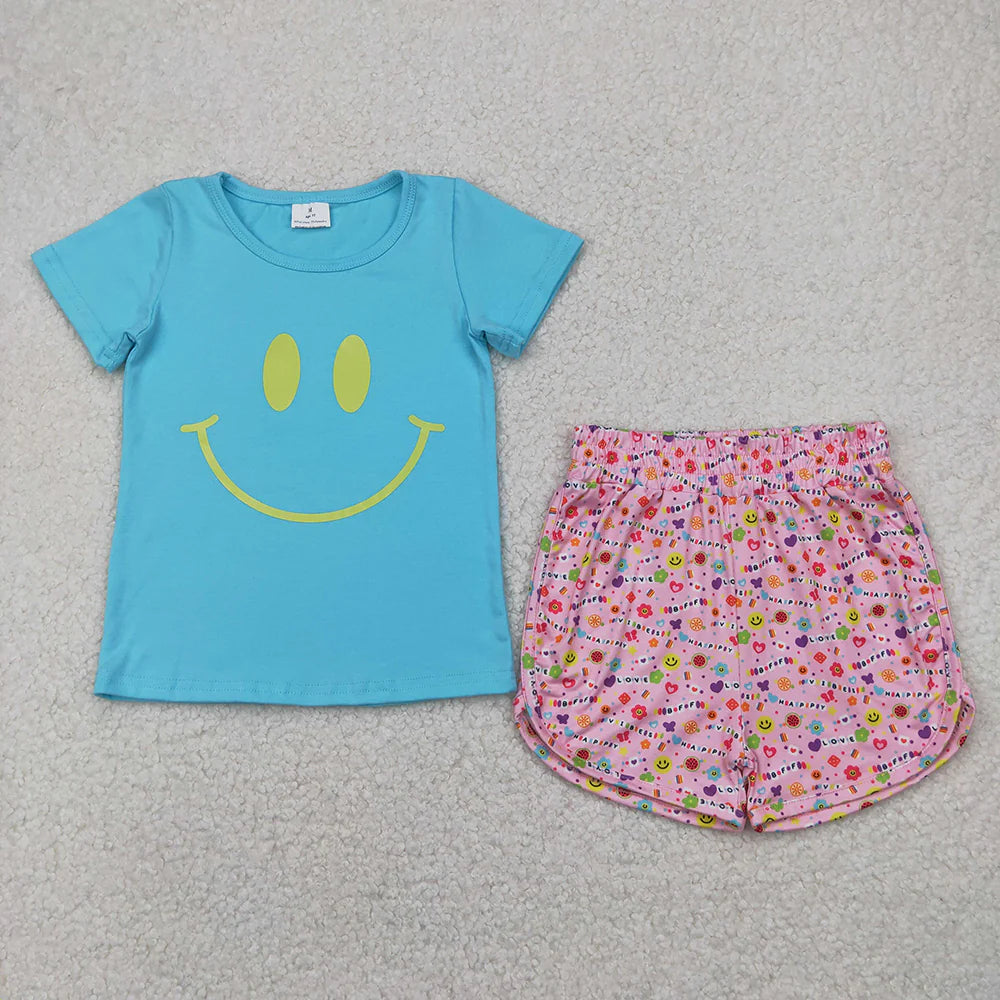 11.27 RTS Sibling Vinyl Baby Girls Short Sleeves Smile Top Floral Shorts Sets