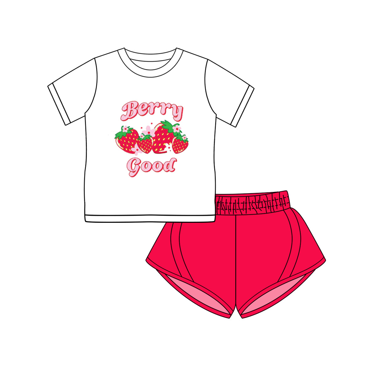 GSSO2419 Pre order Short sleeves strawberry top shorts girls clothing set