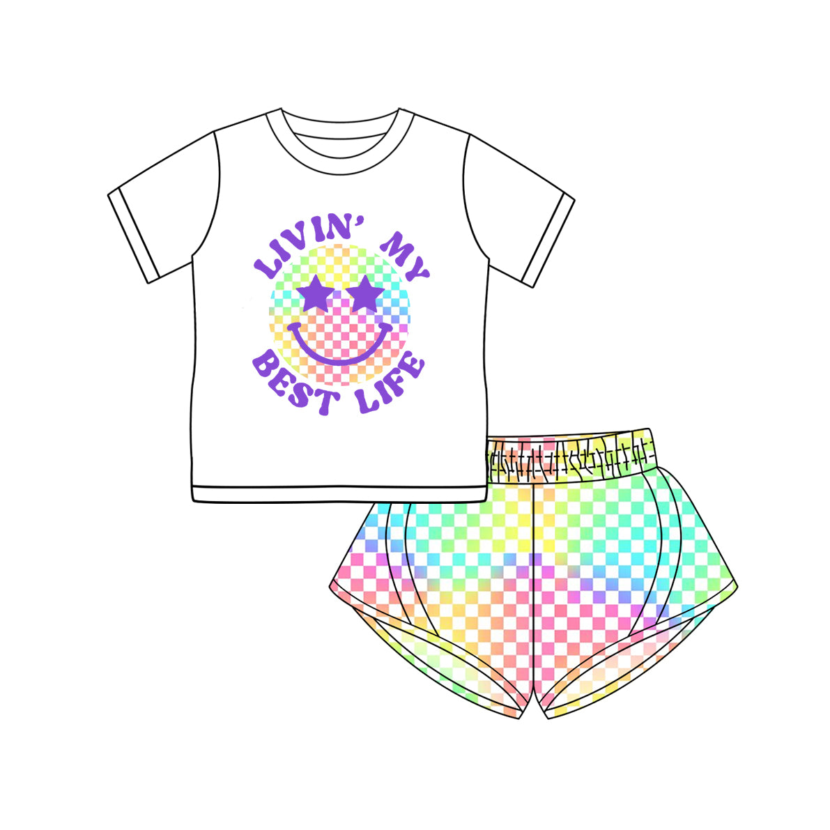 GSSO2421 Pre orderShort sleeves best life top colorful shorts girls clothes