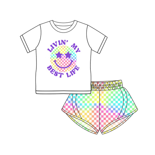 GSSO2421 Pre orderShort sleeves best life top colorful shorts girls clothes