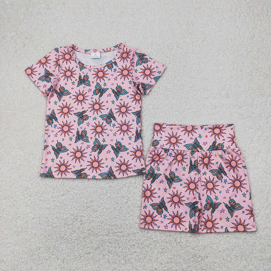 4.12 GSSO2437RTS NO MOQ Baby Girls Summer Outfits  Pink butterfly sun baby kids summer clothes