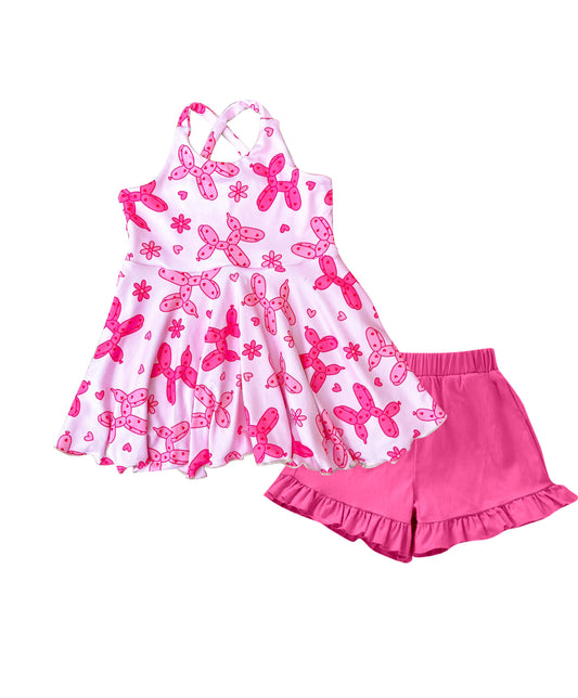 5.27 GSSO2439 Pre order Pink heart dog tunic ruffle shorts girls clothing set