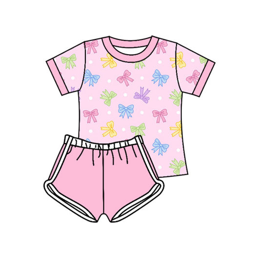 5.27 GSSO2442 Pre order Short sleeves colorful bow pink shorts girls summer clothes