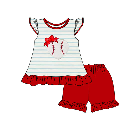6.06  GSSO2446 Pre order Flutter sleeves stripe baseball heart kids girls clothing