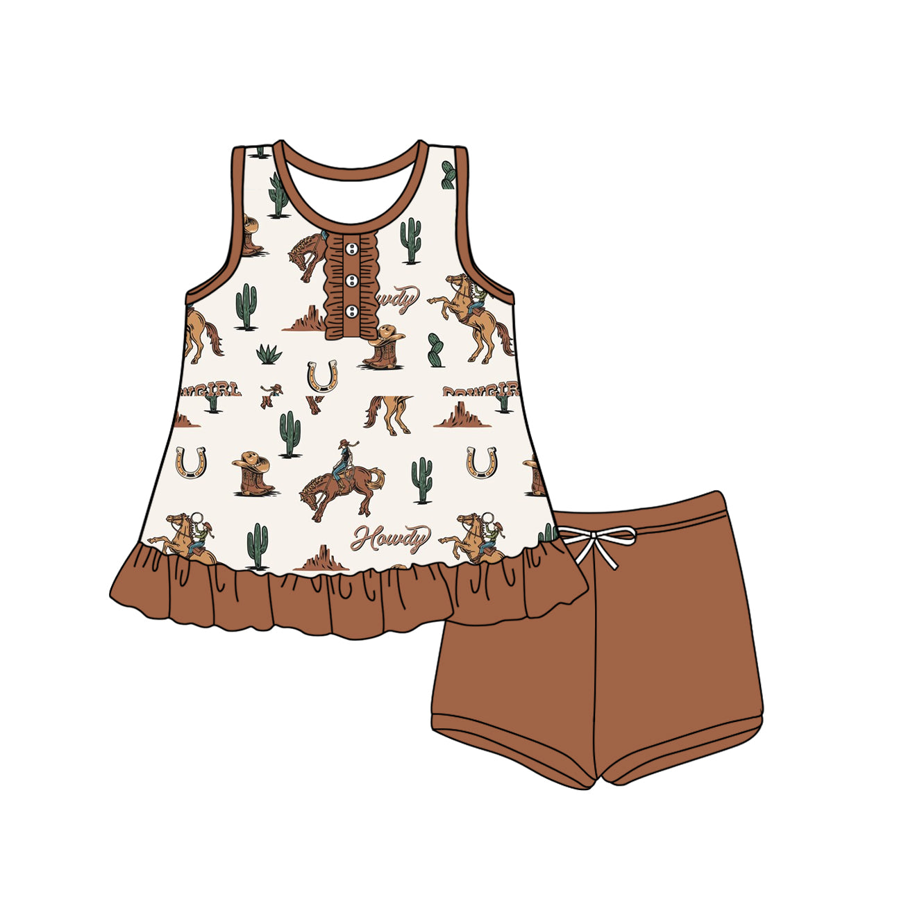 6.06  pre order Girls Sleeveless Cactus Rodeo Horse Western Outfit Set Children's Cowboy Costume for Girls