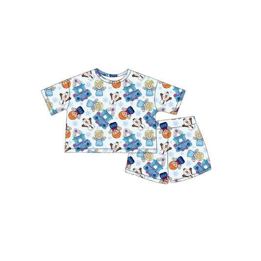 GSSO2456 Pre order Short sleeves snowflake princess top shorts girls clothing