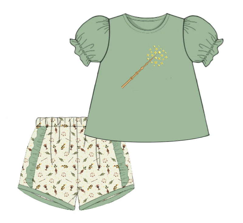 6.02   Pre order Kids Girls Short Sleeve Top And Leaf Shorts Set - Spring/Summer Breathable Clothing