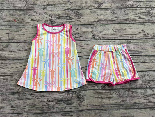 4.11 GSSD2465 Sample 10days Arrived RTS Baby Girls Summer Colorful Bow Striped Shorts Set