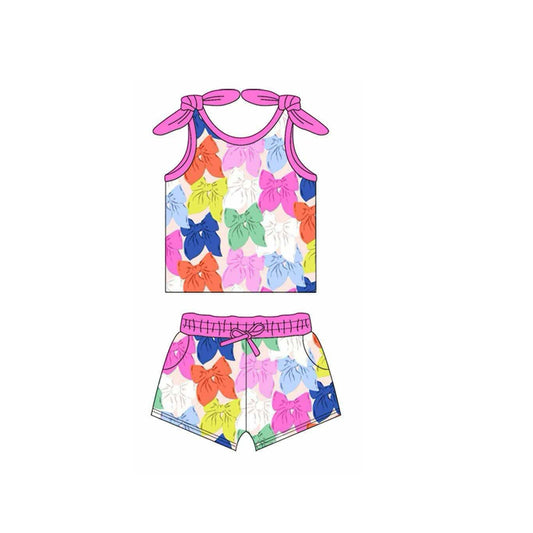 4.23 GSSO2471 Pre order Sleeveless colorful bow top shorts kids girls clothes