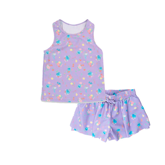 5.20  GSSO2472 Pre order Sleeveless lavender floral top shorts kids girls active wear