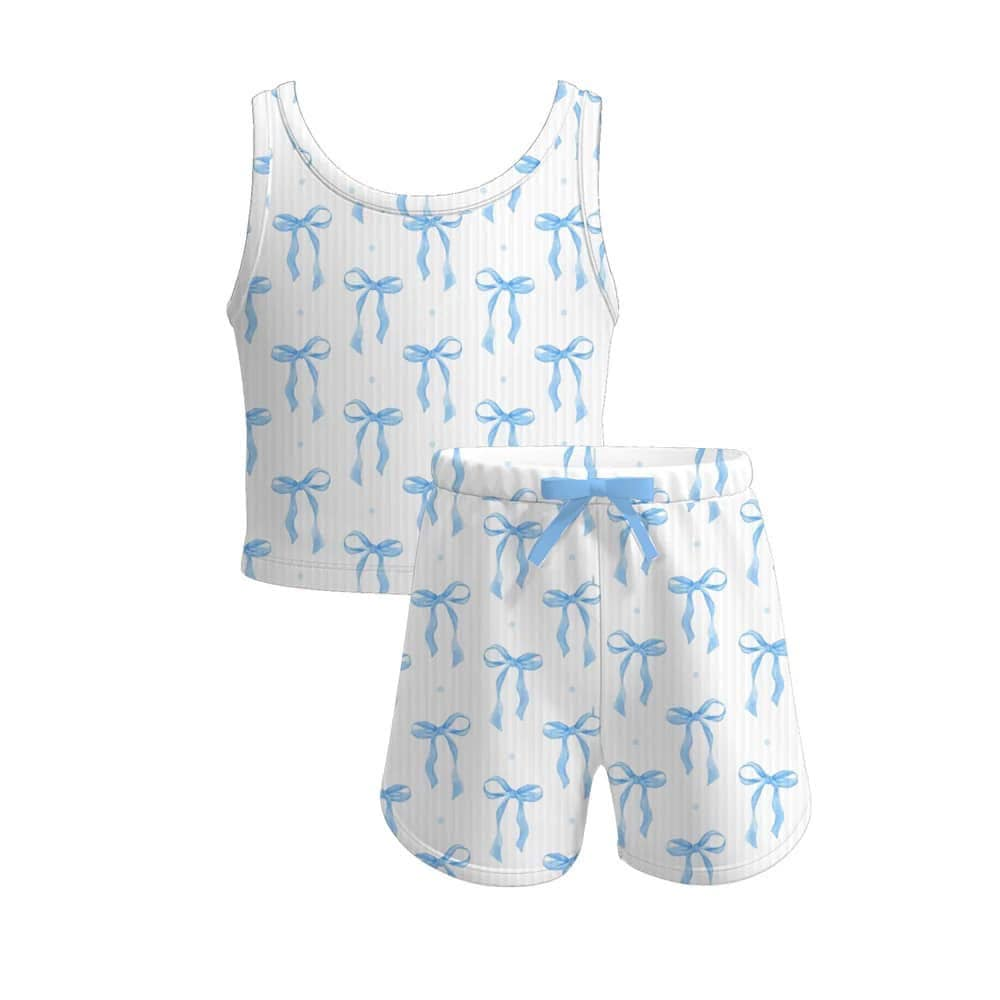 5.19   pre order  Sleeveless light blue bow kids girls summer clothes